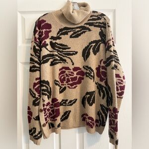 NWT St. John's Bay Floral Cowl Neck Sweater - Tan and Burgundy